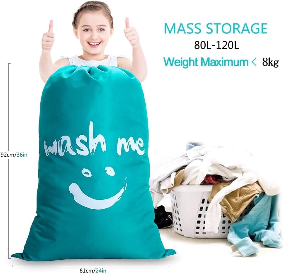 Foldable Laundry Bag for Travel, Large, Blue, Compatible with Dirty Clothes Storage - Image 2