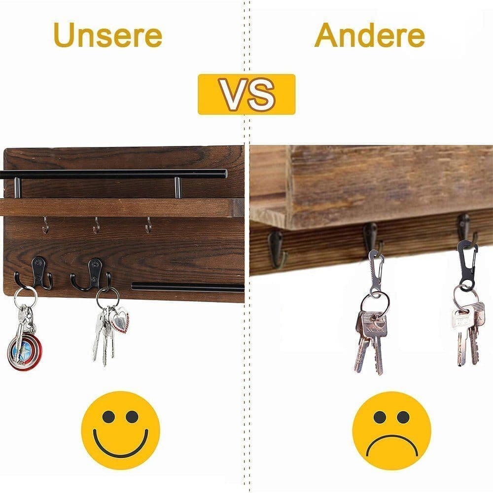 7-Hook Wall Mounted Wooden Key Holder with Storage Tray, 30 cm, for Hallway Corridor Bedroom & Office - Image 3