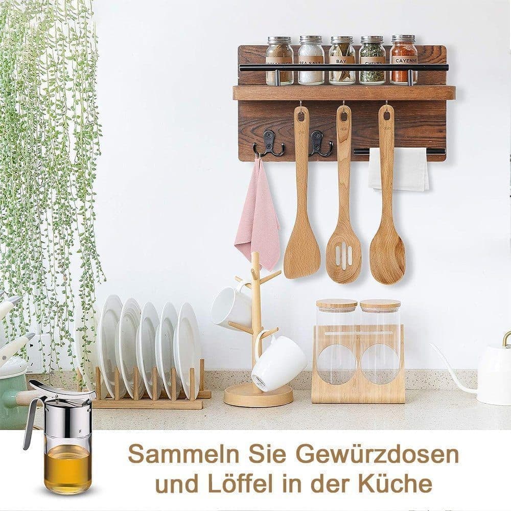 7-Hook Wall Mounted Wooden Key Holder with Storage Tray, 30 cm, for Hallway Corridor Bedroom & Office - Image 5