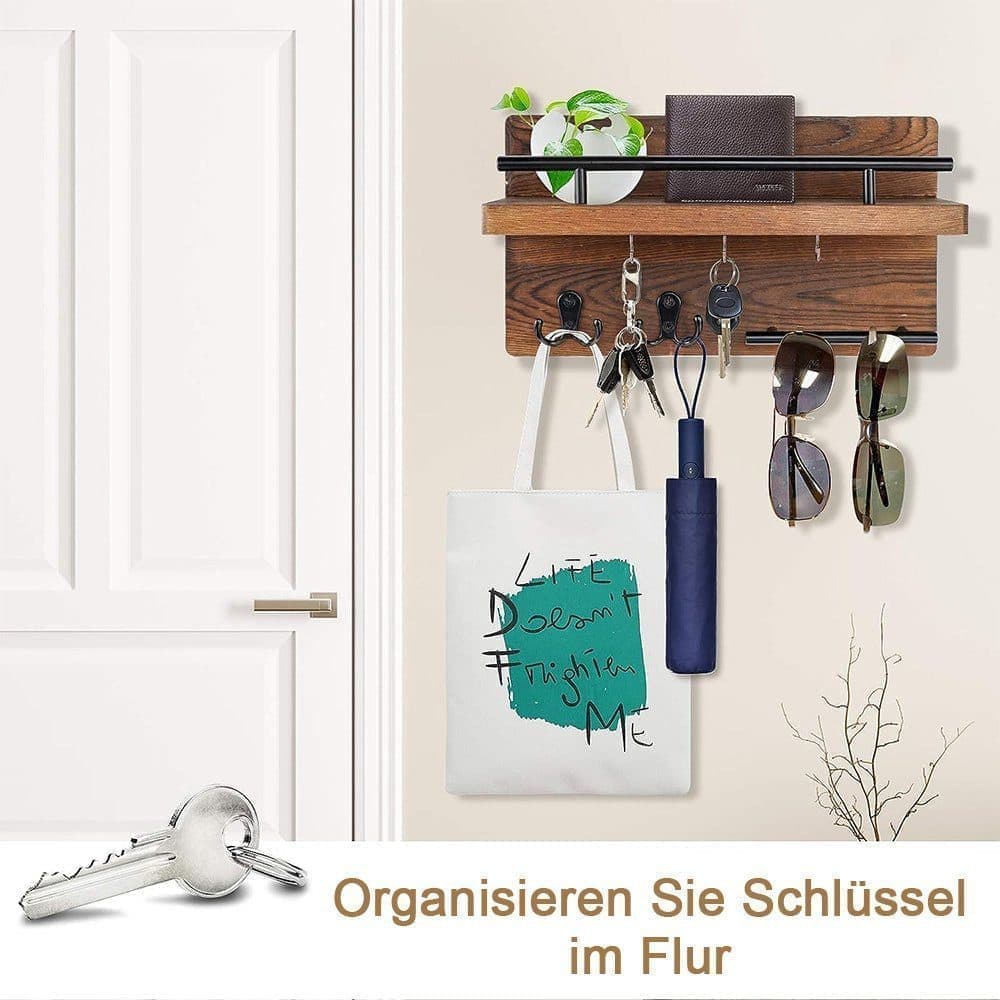 7-Hook Wall Mounted Wooden Key Holder with Storage Tray, 30 cm, for Hallway Corridor Bedroom & Office - Image 6