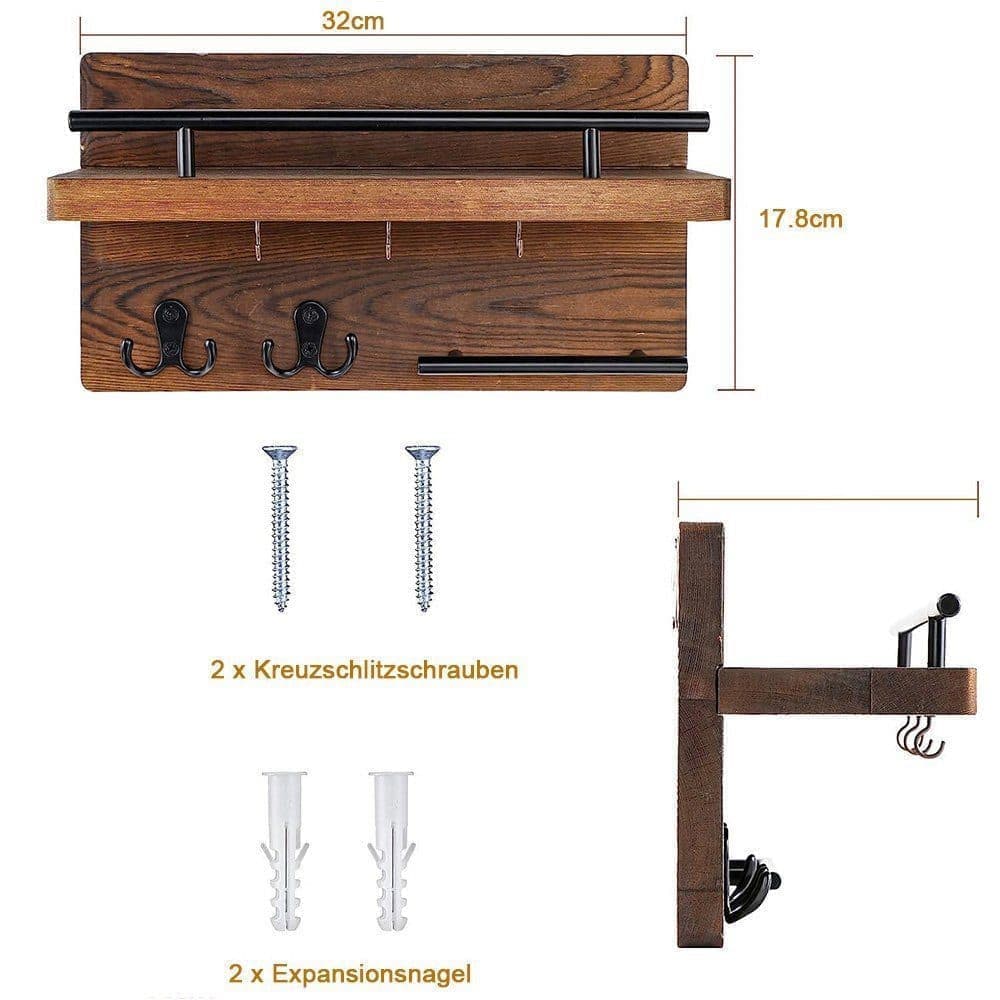 7-Hook Wall Mounted Wooden Key Holder with Storage Tray, 30 cm, for Hallway Corridor Bedroom & Office - Image 7
