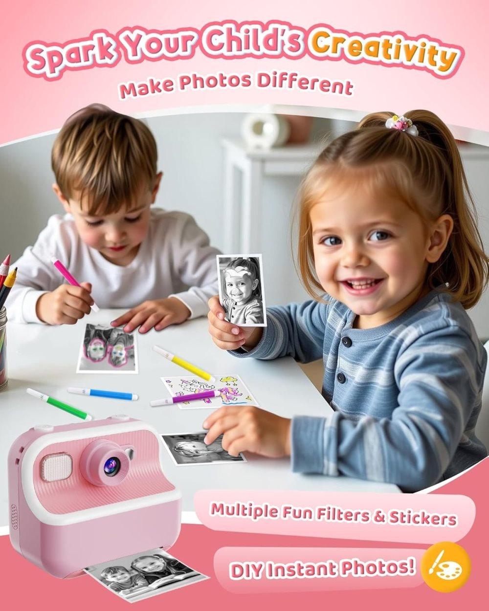 1 Children's Digital Camera with Instant Printing 1080P HD 2.4-inch Screen, Pink, Includes Paper and 32GB Card for Ages 3-12 - Image 5