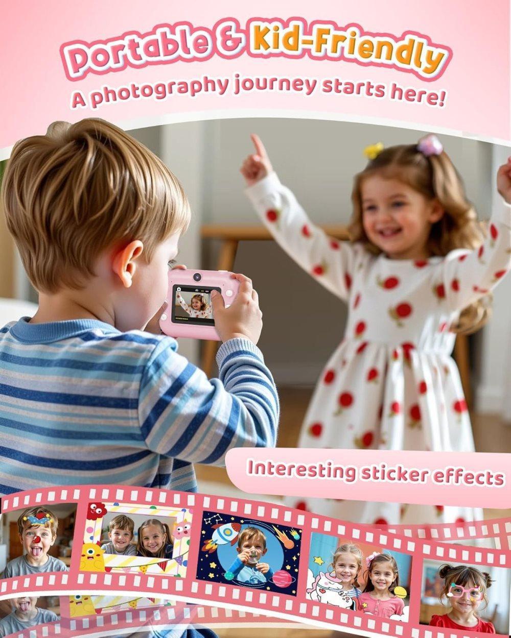 1 Children's Digital Camera with Instant Printing 1080P HD 2.4-inch Screen, Pink, Includes Paper and 32GB Card for Ages 3-12 - Image 8
