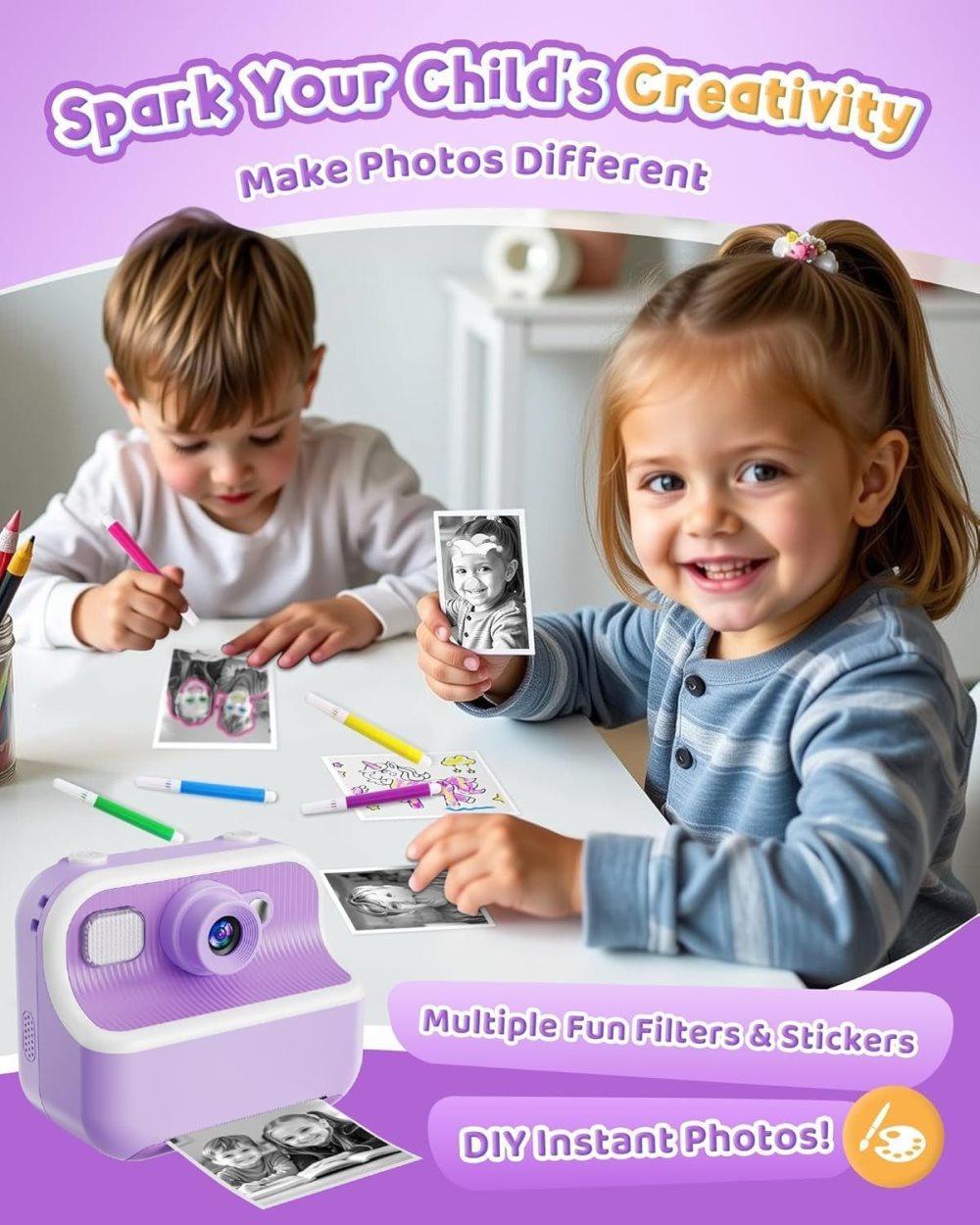 32GB Kids Digital Camera with 1080P HD and Instant Printing, 2.4-Inch Screen, Includes Paper, for Ages 3-12, Purple - Image 5