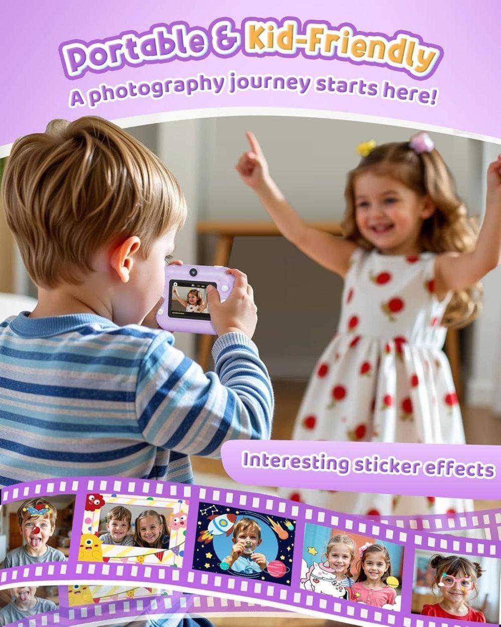 32GB Kids Digital Camera with 1080P HD and Instant Printing, 2.4-Inch Screen, Includes Paper, for Ages 3-12, Purple - Image 8