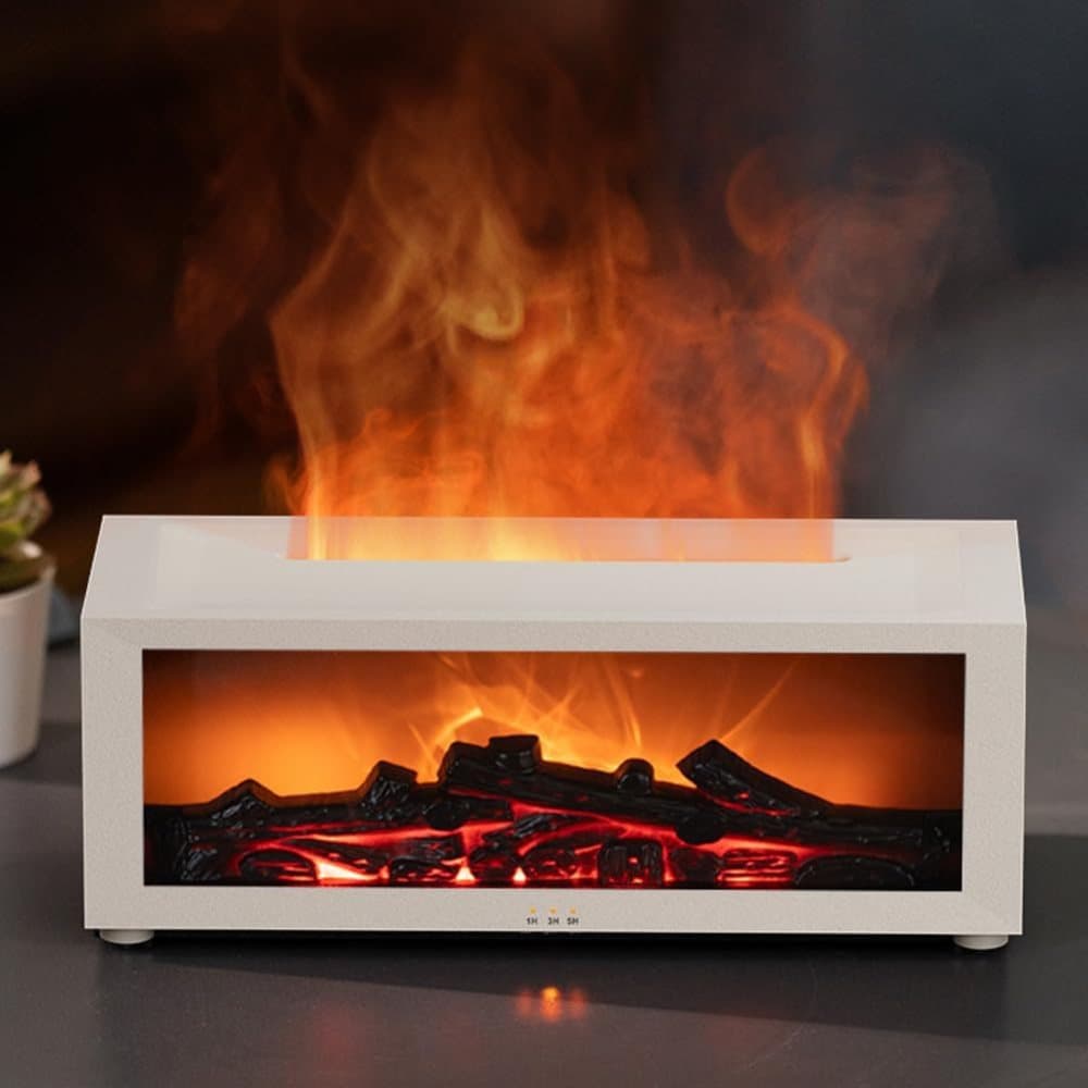 150ml White Humidifier with Fireplace Flames, 7-Color LED, Aromatherapy Diffuser, Remote Control, 3-Level Timer, Quiet Operation - Image 1
