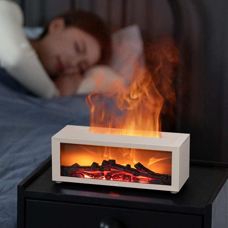 150ml White Humidifier with Fireplace Flames, 7-Color LED, Aromatherapy Diffuser, Remote Control, 3-Level Timer, Quiet Operation - Image 2