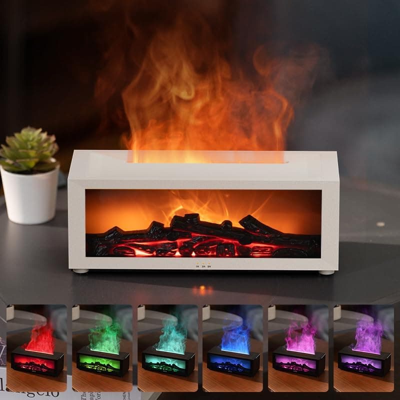 150ml White Humidifier with Fireplace Flames, 7-Color LED, Aromatherapy Diffuser, Remote Control, 3-Level Timer, Quiet Operation - Image 3