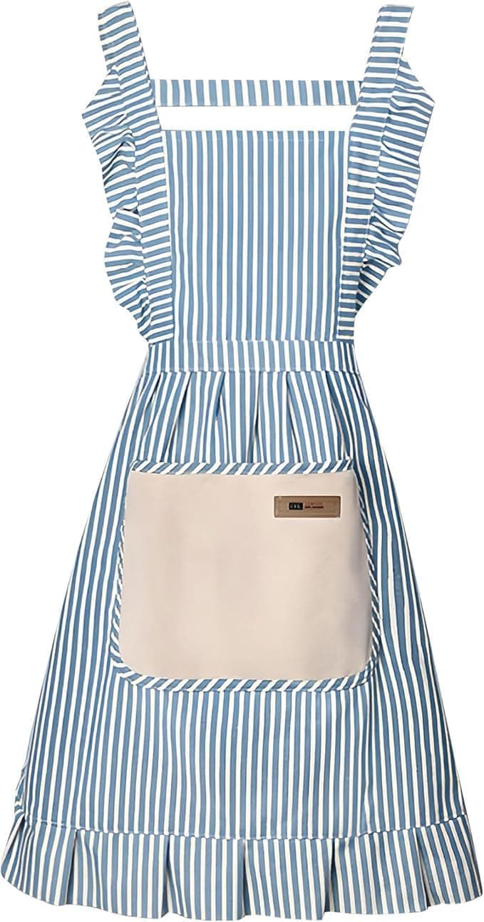 2-Pack Women's Kitchen Apron with Adjustable Straps, Cotton Linen Blend, Lace Pocket, Green - Image 3
