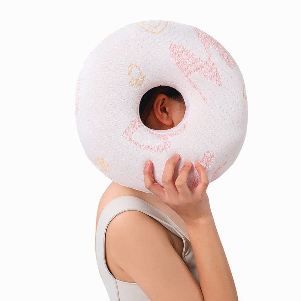 Ear Pillow for Side Sleeping, Ergonomic Perforated Design, Comfortable Pressure Relief, Pink - Image 1