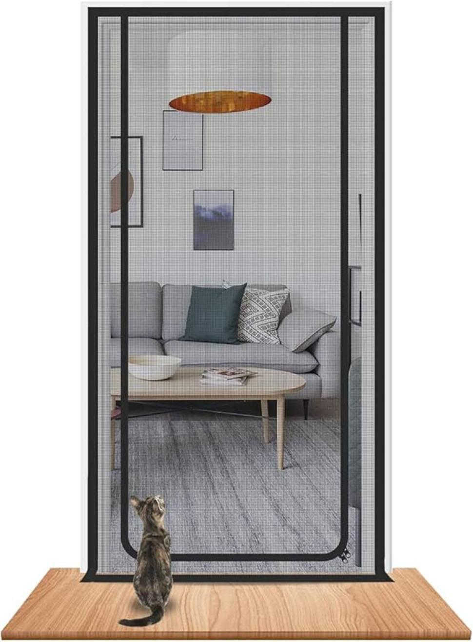 Cat Repellent Zipper Door Curtain, Durable Mesh Protects Against Cats and Pests, Easy to Install, Black, 90x200cm - Image 1