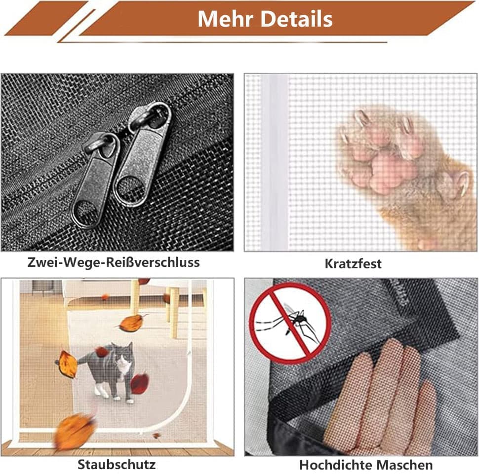 Cat Repellent Zipper Door Curtain, Durable Mesh Protects Against Cats and Pests, Easy to Install, Black, 90x200cm - Image 5