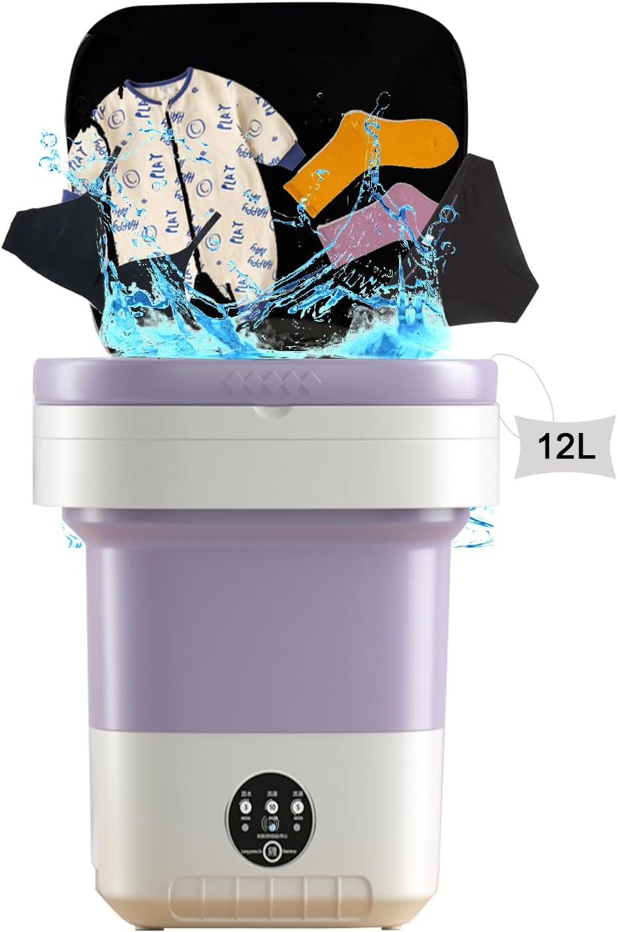 12L Foldable Portable Washing Machine, Compact for Travel Small Apartments Student Rooms, Purple - Image 1
