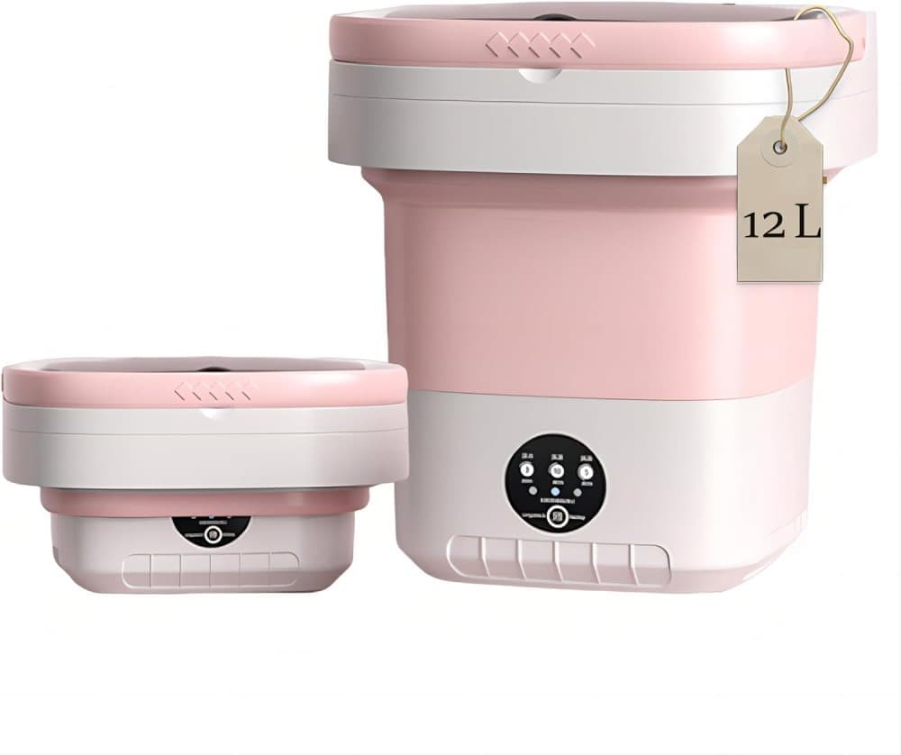 12L Mini Foldable Portable Washing Machine for Travel Small Apartments Student Rooms, Pink - Image 1