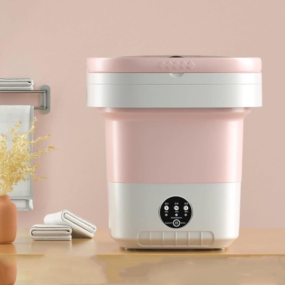 12L Mini Foldable Portable Washing Machine for Travel Small Apartments Student Rooms, Pink - Image 2