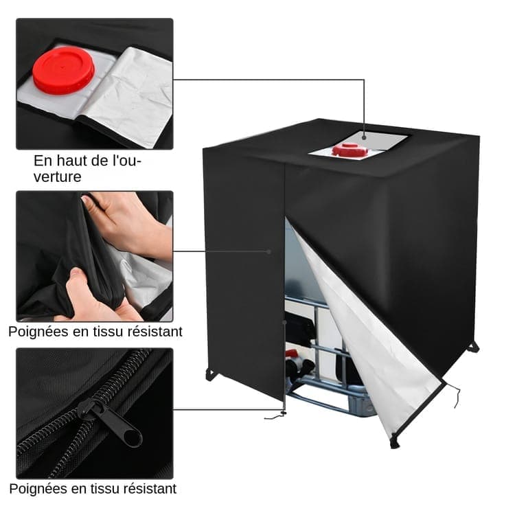 Waterproof UV-Resistant IBC Garden Water Tank Cover, Black, 210D Oxford with Zipper - Image 3
