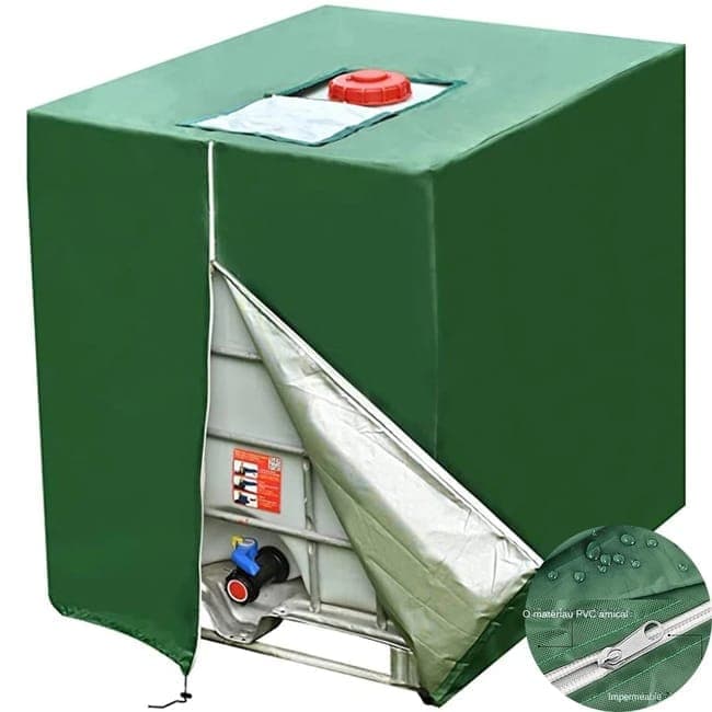 Waterproof UV Resistant IBC Garden Water Tank Cover, 210D Oxford with Zipper, Green - Image 1