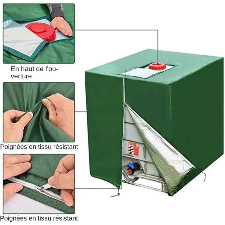 Waterproof UV Resistant IBC Garden Water Tank Cover, 210D Oxford with Zipper, Green - Image 4