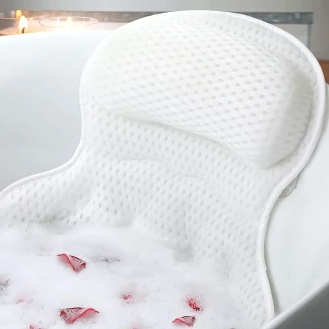 6 Suction Cups Bathtub Cushion with Ergonomic Neck and Back Support 4D Air Mesh, White - Image 1