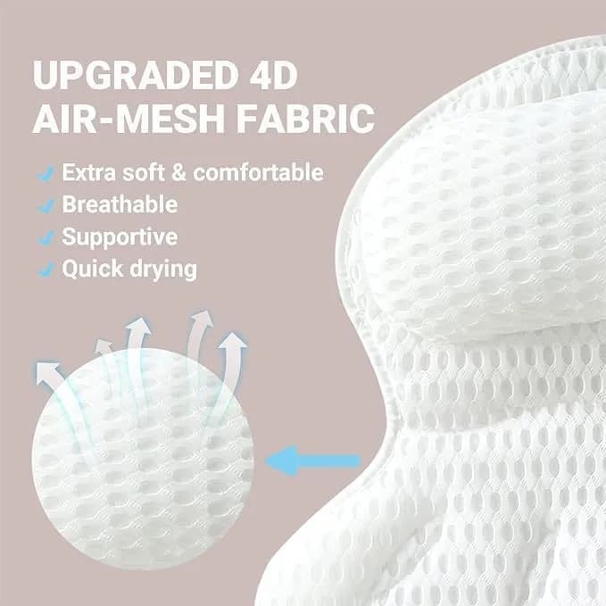 6 Suction Cups Bathtub Cushion with Ergonomic Neck and Back Support 4D Air Mesh, White - Image 3