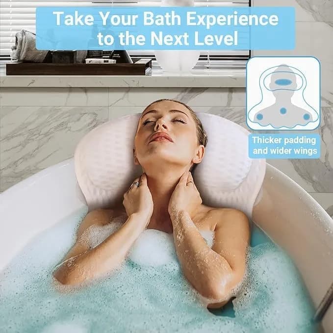 6 Suction Cups Bathtub Cushion with Ergonomic Neck and Back Support 4D Air Mesh, White - Image 6