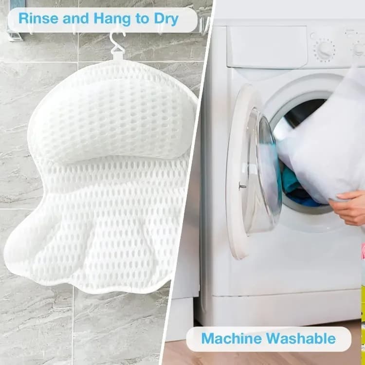 6 Suction Cups Bathtub Cushion with Ergonomic Neck and Back Support 4D Air Mesh, White - Image 7