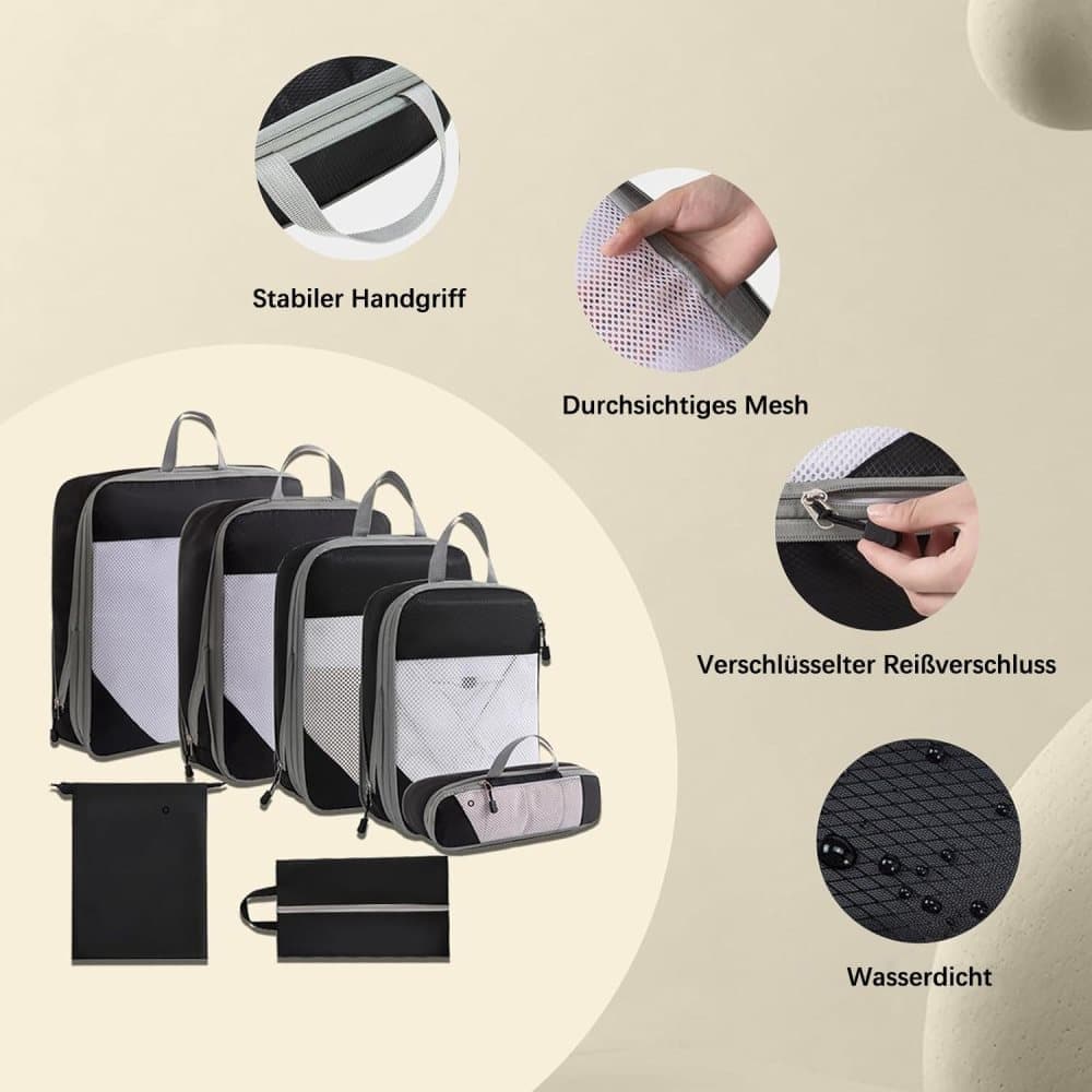 7-Piece Compression Bags for Suitcase & Backpack, Black, Lightweight Travel Packing Organizers - Image 4