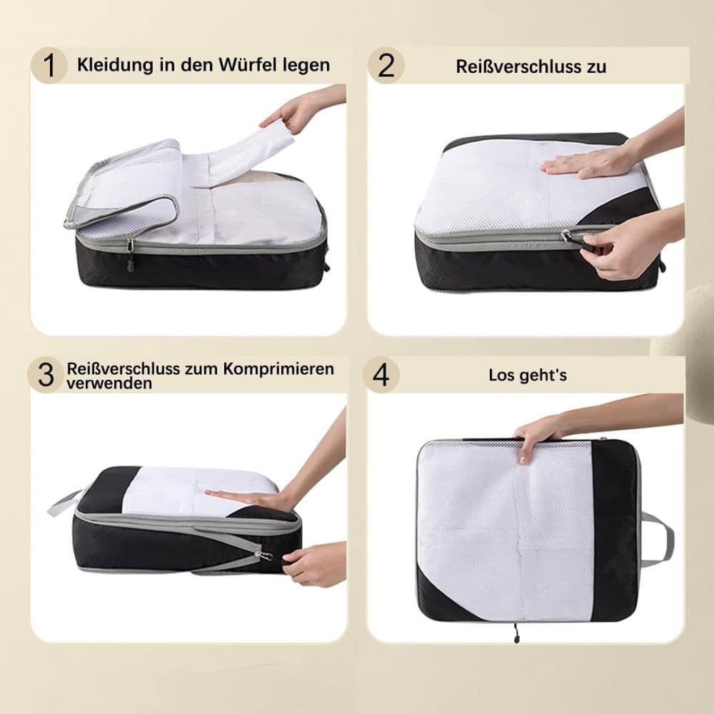7-Piece Compression Bags for Suitcase & Backpack, Black, Lightweight Travel Packing Organizers - Image 5