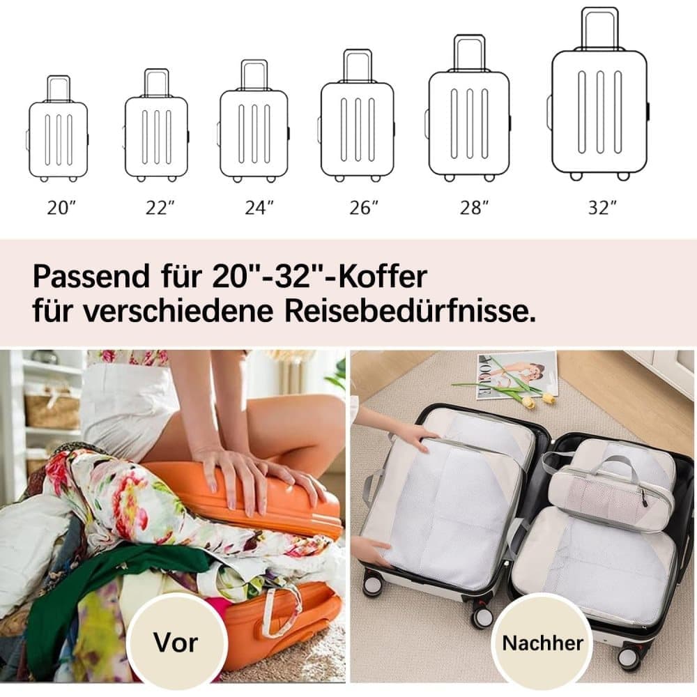 7-Piece Lightweight Travel Compression Bags for Suitcase & Backpack, Beige - Image 3
