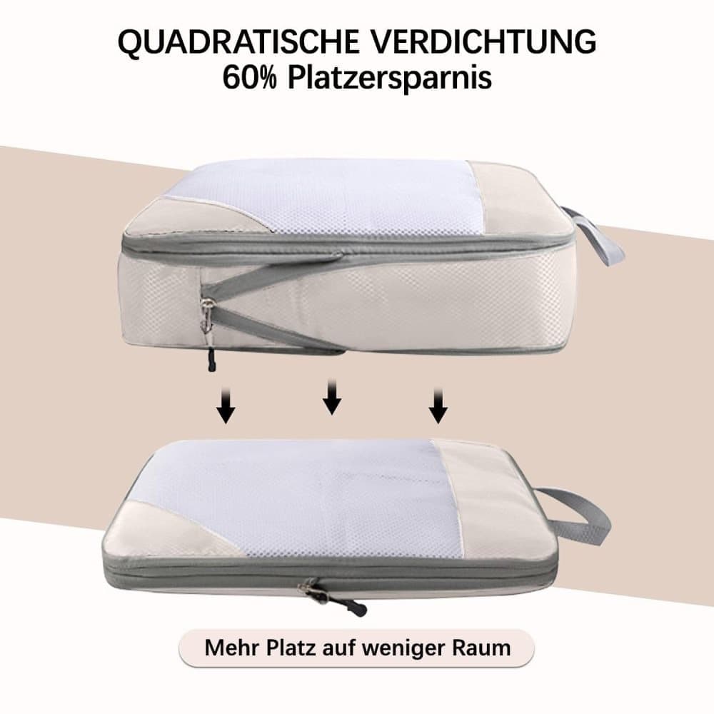 7-Piece Lightweight Travel Compression Bags for Suitcase & Backpack, Beige - Image 4