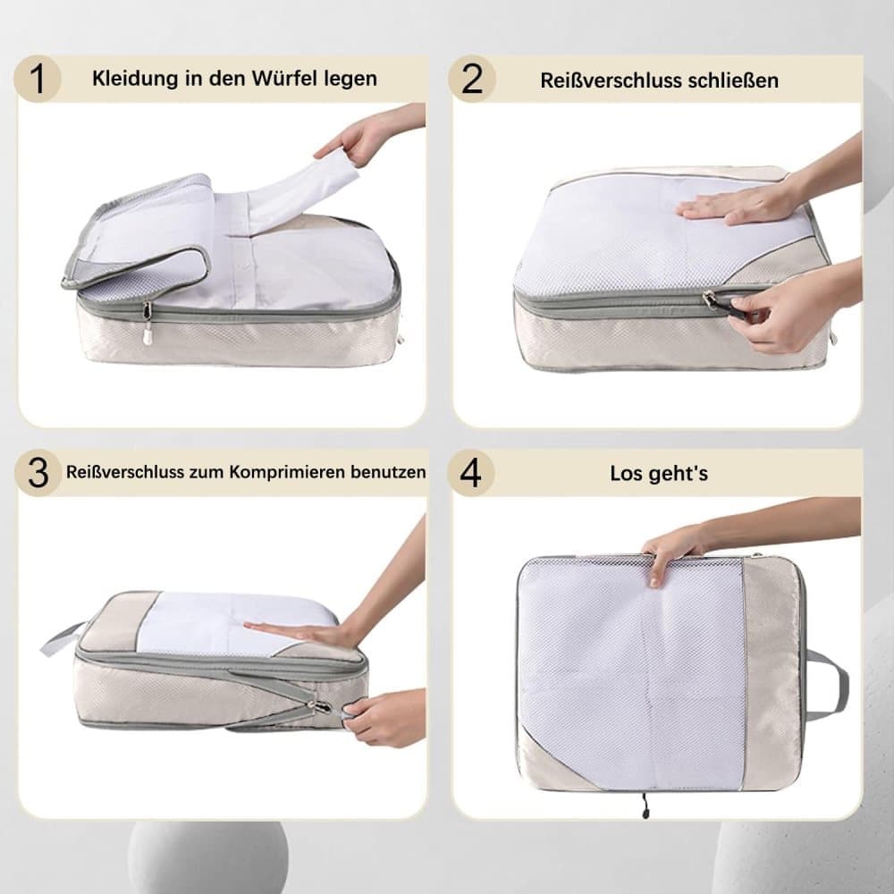 7-Piece Lightweight Travel Compression Bags for Suitcase & Backpack, Beige - Image 5