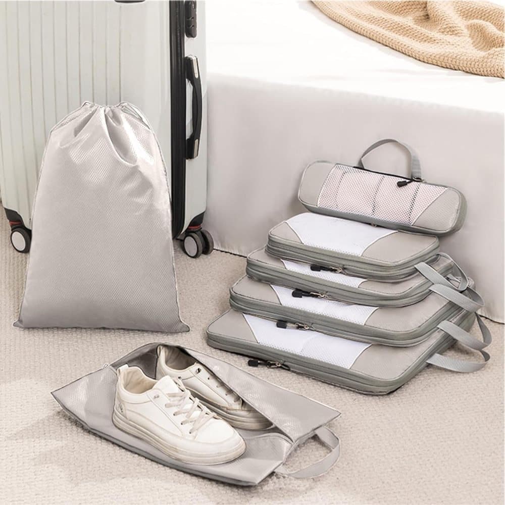 7-Piece Lightweight Travel Compression Bags for Suitcase & Backpack, Beige - Image 6