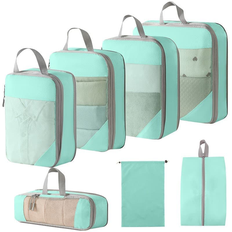 7-Piece Light Blue Compression Bags for Suitcase and Backpack, Lightweight - Image 1