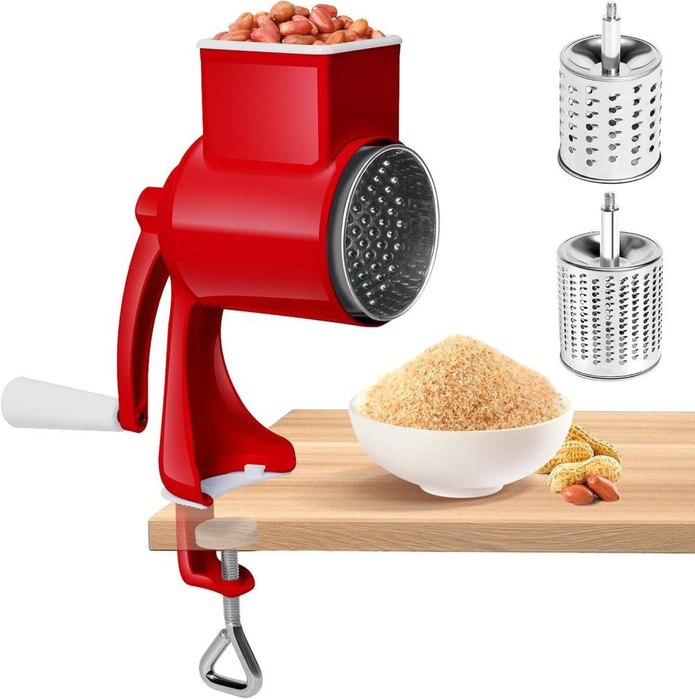 Manual nut grinder with 2 removable drum blades, cheese grater, peanut and almond grinder - Image 1