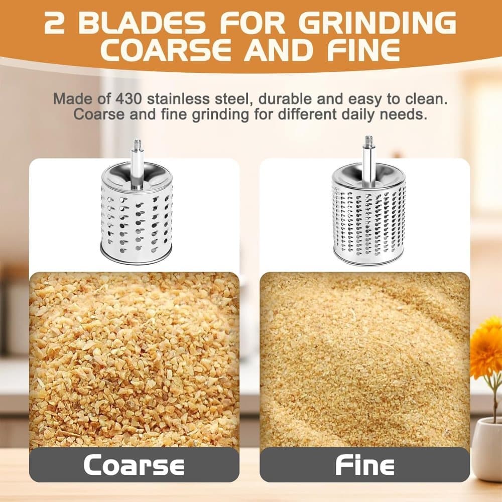 Manual nut grinder with 2 removable drum blades, cheese grater, peanut and almond grinder - Image 3