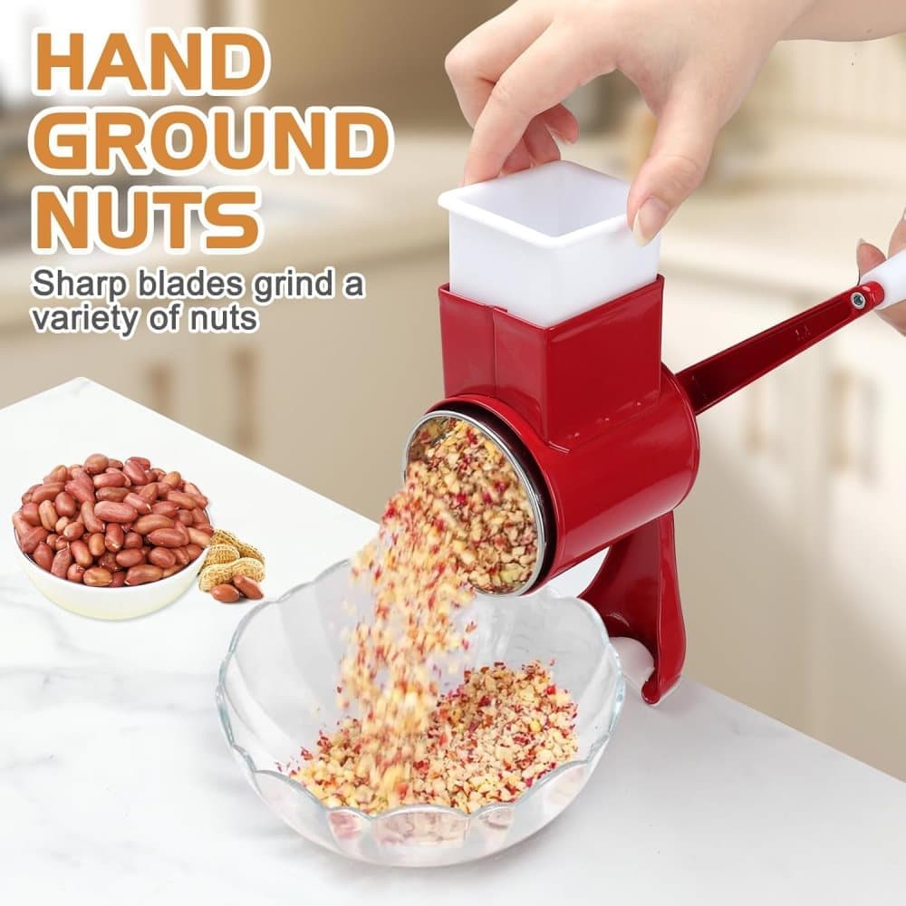 Manual nut grinder with 2 removable drum blades, cheese grater, peanut and almond grinder - Image 4