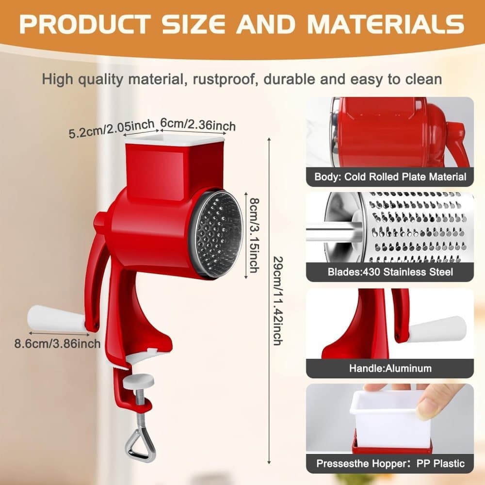 Manual nut grinder with 2 removable drum blades, cheese grater, peanut and almond grinder - Image 6