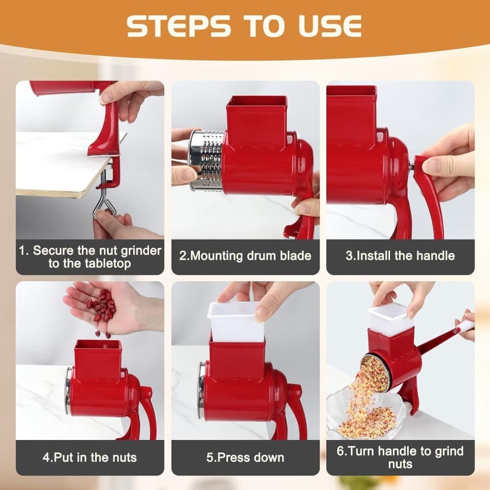 Manual nut grinder with 2 removable drum blades, cheese grater, peanut and almond grinder - Image 7