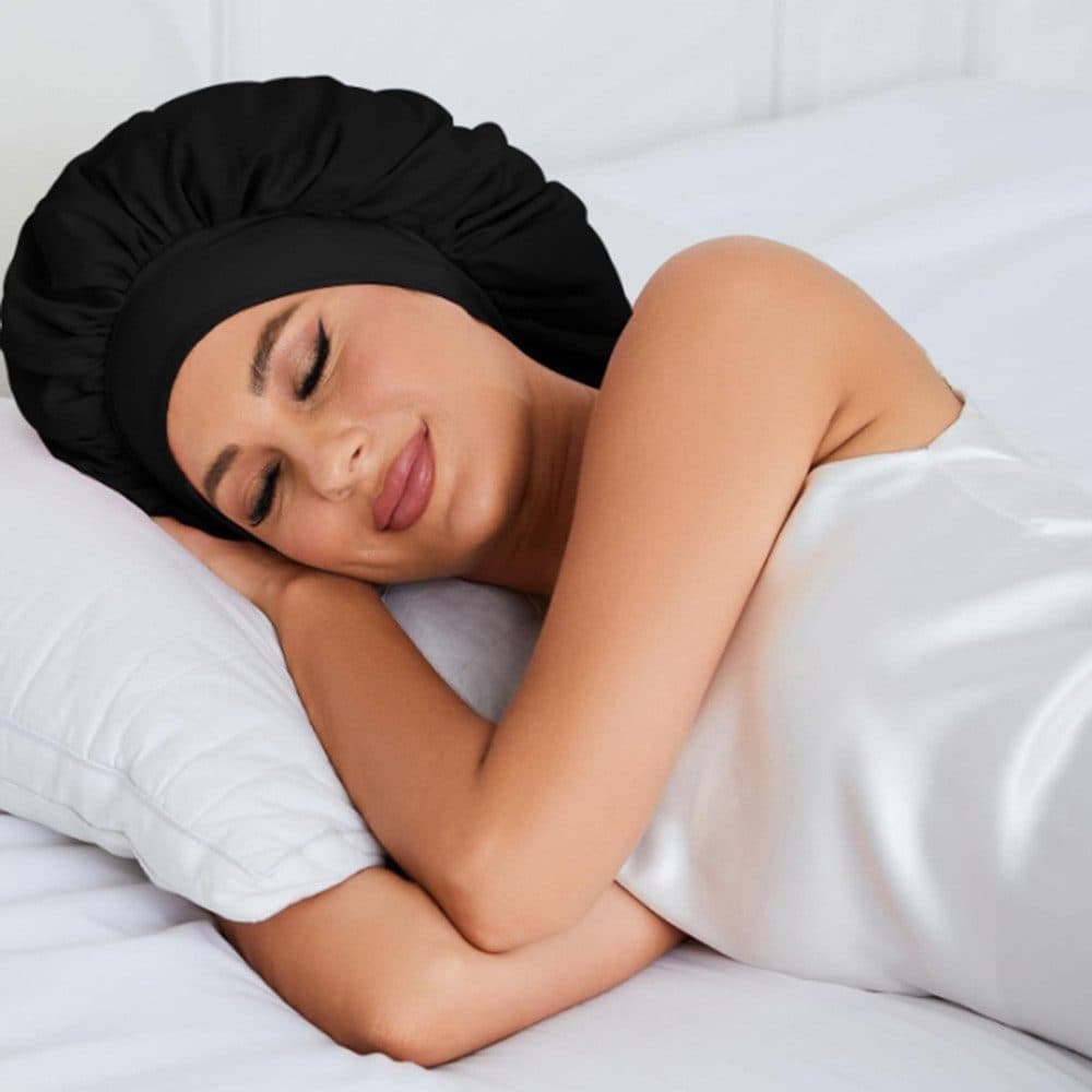 Silky Satin Sleeping Cap for Women and Girls, Pink, Double Layered Hair Protection Cap with Adjustable Fit - Image 2