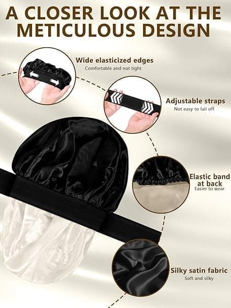 Silky Satin Sleeping Cap for Women and Girls, Double Layer Hair Protection, Adjustable Fit, Coffee - Image 6
