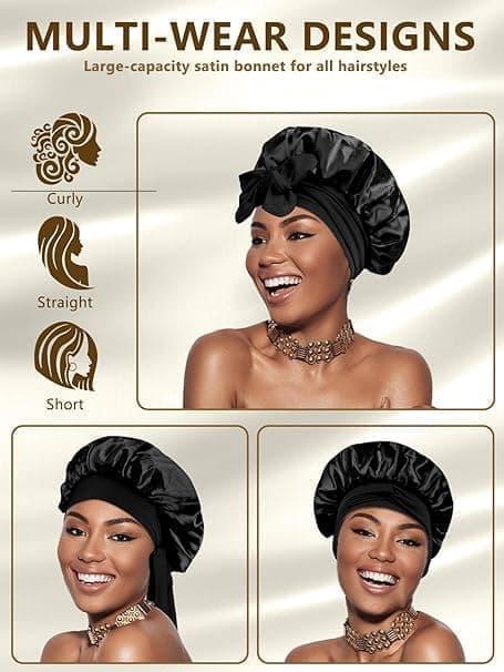 Silky Satin Sleeping Cap for Women and Girls, Double Layered Hair Protection, Adjustable Fit, Dark Green - Image 7