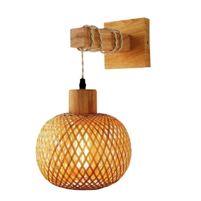 Bamboo wall lamp with lantern shape hand-woven lampshade, E26 lamp base, compatible with bedrooms and living rooms - Image 1