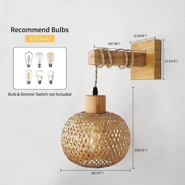 Bamboo wall lamp with lantern shape hand-woven lampshade, E26 lamp base, compatible with bedrooms and living rooms - Image 3