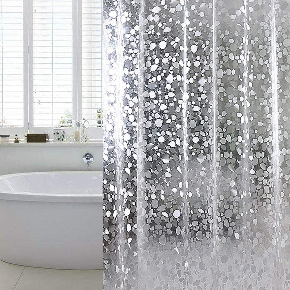 Waterproof EVA Shower Curtain with Pebble Pattern, 180x180 cm, Transparent Odorless - Image 1
