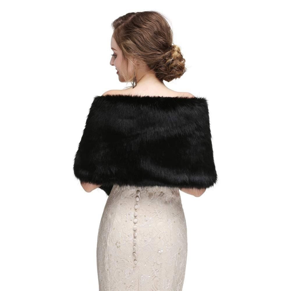 Black Faux Fur Scarf Shawl for Women, Warm Long Large Bridal Shoulder Warmer for Party Wedding Evening Dress Winter Use - Image 5