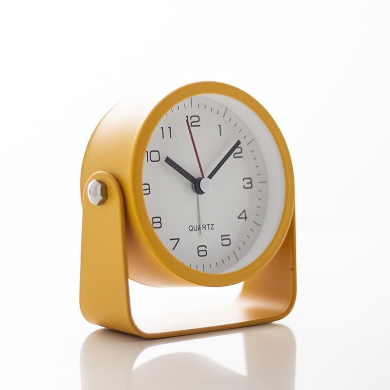 Silent Analog Alarm Clock with Night Light Adjustable Angle for Travel Nightstand Bedroom, Orange Metal - Image 1