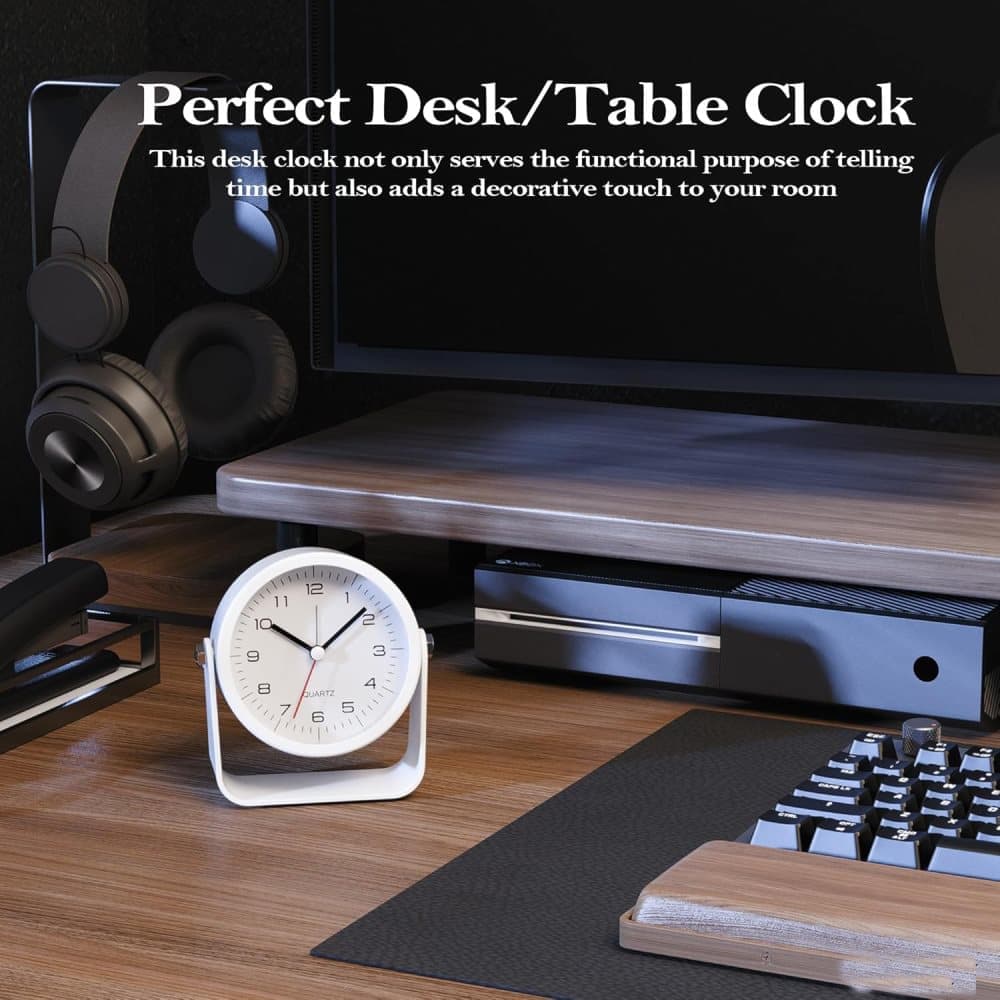 Silent Analog Alarm Clock with Night Light Adjustable Angle for Travel Nightstand Bedroom, Orange Metal - Image 3
