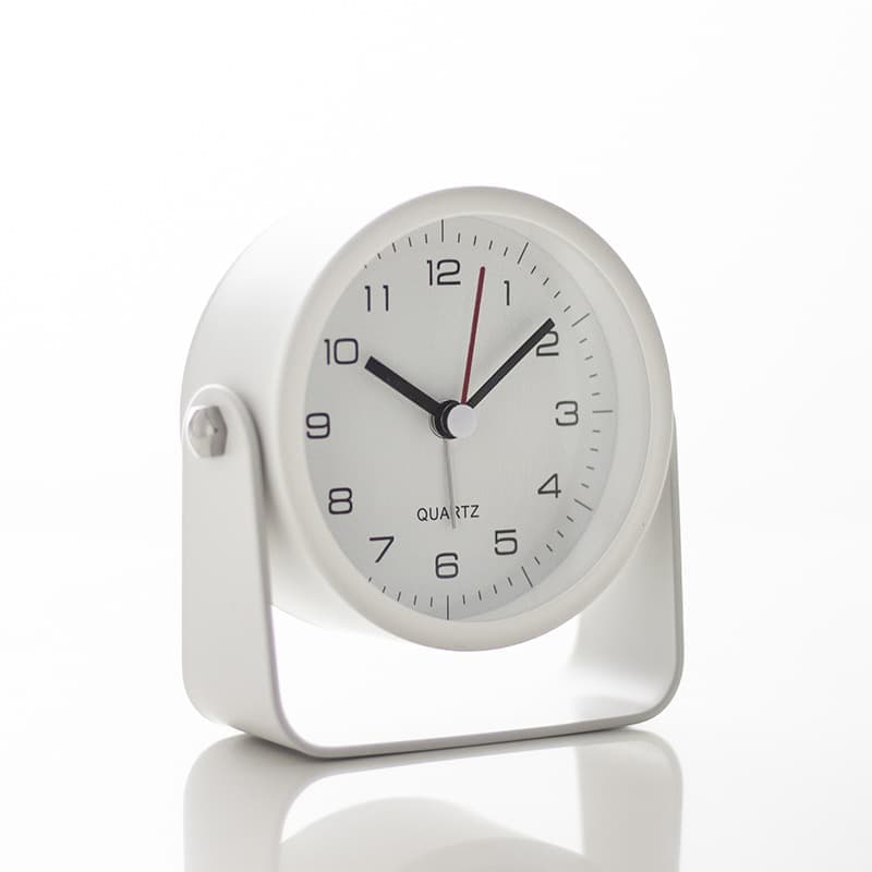 Silent Analog Alarm Clock with Night Light Adjustable Angle for Travel Nightstand Bedroom, White, Metal - Image 1