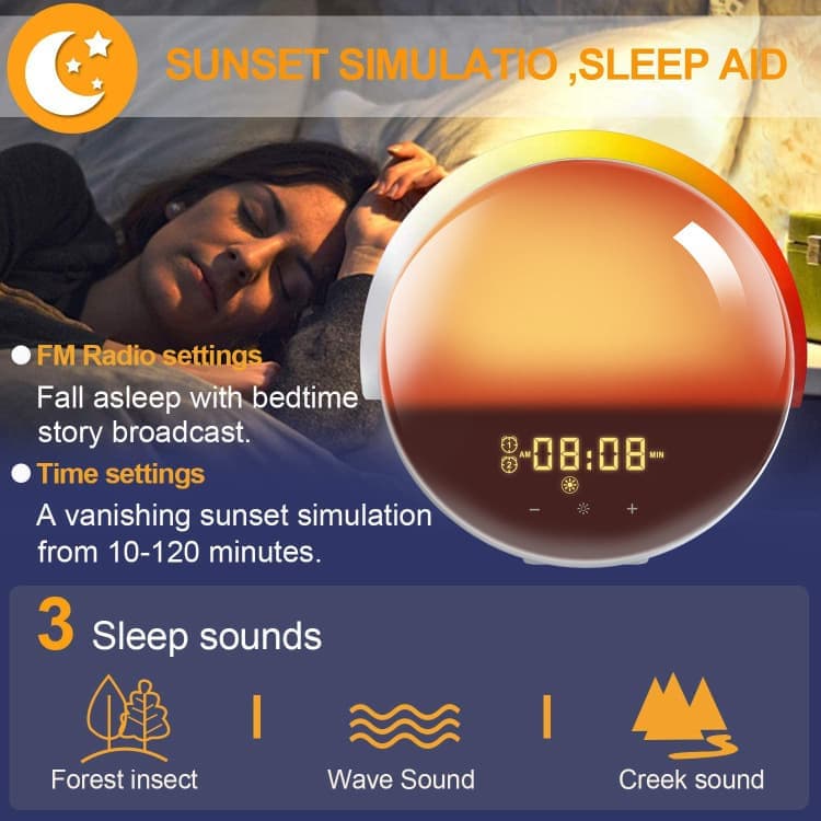 1 Pack Wake Up Light Alarm Clock with FM Radio and Sunrise Sunset Simulation - Image 8