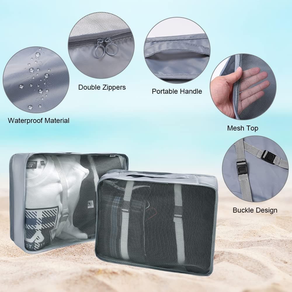 8-Piece Lightweight Water Resistant Travel Organizer for Bags, Gray - Image 3